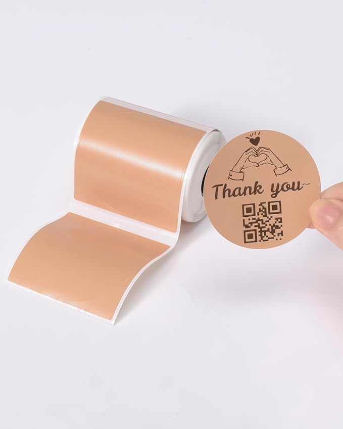 Phomemo Labels-Brown Sticker Circle Thermal Label for Jam and Jelly Jar Tags, and More (1.96" x 1.96" Round, 140 Labels/Roll) Compatible with M110/M220/M221/M110/M100/M250, Black on Brown, 50 x 50mm