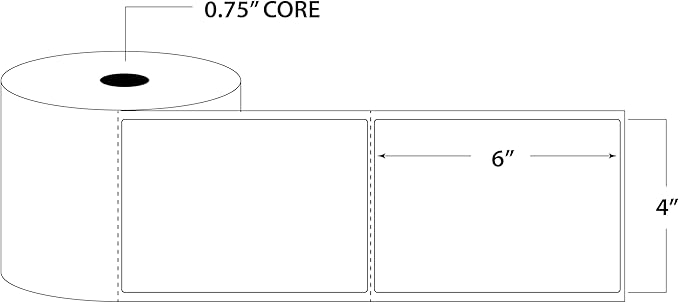 Blank Labels Thermal Transfer Shipping Labels, Matte White Printer Labels on 0.75" Core Without Sensor Mark 4" X 6" Label 105 Labels per Roll 6 Rolls