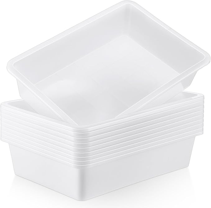 Hoteam 10 Pcs Flat Storage Organizer Tray Bin Paper Tray for Classroom Plastic Stackable File Organizer for School Office Teacher Book Organization(White,13.78 x 9.84 x 3.15 Inch)