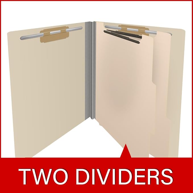 18 Pt. Manila Classification Folders, Full Cut End Tab, Letter Size, 2 Dividers (Box of 10)