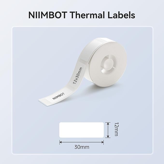 NIIMBOT Label Maker Tape for D11/D110/D101 Label Maker, 12 x 30 mm (0.47'' x 1.18'') for Home Office Labeling Tape Replacement, White