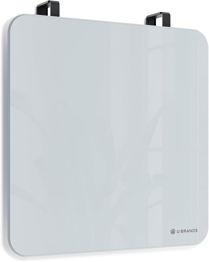 U Brands Square Magnetic Glass Dry Erase Board, Only for use with HIGH Energy Magnets, 12" x 12" Inches, Frameless, Marker Included (2343U00-01), White