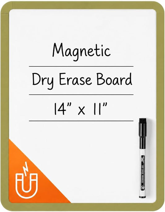 Mr. Pen- Dry Erase Board, 14” x 11” with a Black Dry Erase Marker, Olive Green Frame, Small Mini White Board for Students, Fridge, Wall, Locker, Includes Double Sided Tapes