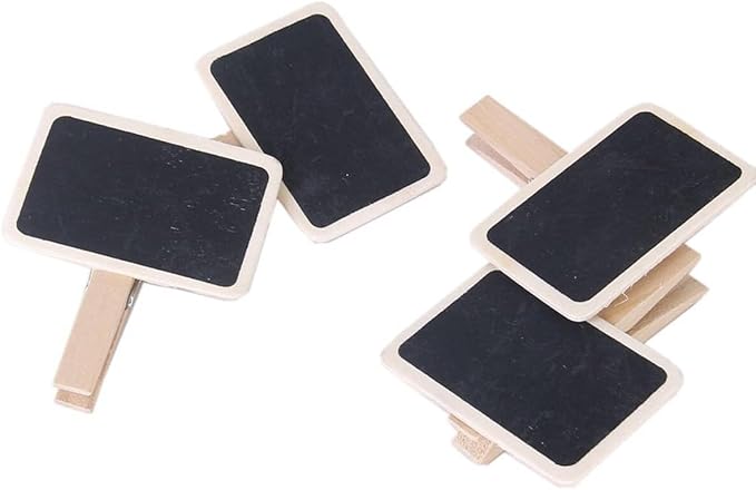 20 Pieces Mini Chalkboard Signs with Clips, Wooden Rectangle Message Boards,with Clip Message Chalk Board Tag Signs Clips Basket Labels Clip for Memo,Note Taking