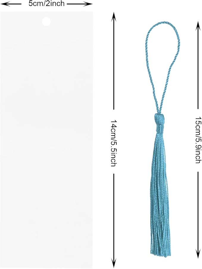 Blank Clear Acrylic Bookmakrs 20Pcs Plastic Craft Transparent Acrylic Bookmakrs with 20Pcs Small Bookmakrs Tassels for DIY Projects and Graduation Gift Tag (Large Rectangle)