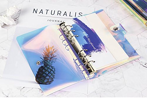 A6 A5 6-Holes Colorful PVC Cover Personal Organizer with Snap Button Closure File Folder for Loose Leaf Sheet Notebook (Laser, A6 mini Set)