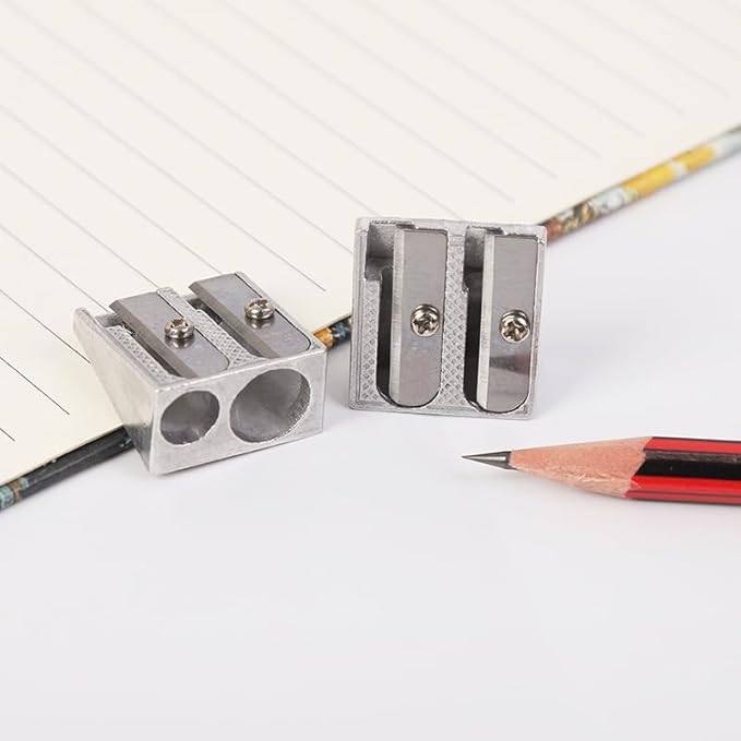 6Pcs Silver Magnesium Pencil Sharpener Survival, 2-Hole Pencil Sharpener Magnesium Alloy Wedge Profile, Pencil Sharpener Magnesium,Writing and Correction Supplies,Metal Pencil Sharpeners