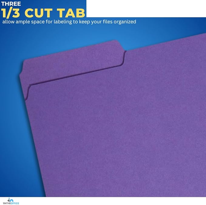 1InTheOffice Purple File Folders Top-Tab File Folders, 3 Tab, Purple, Letter Size, 24/Pack