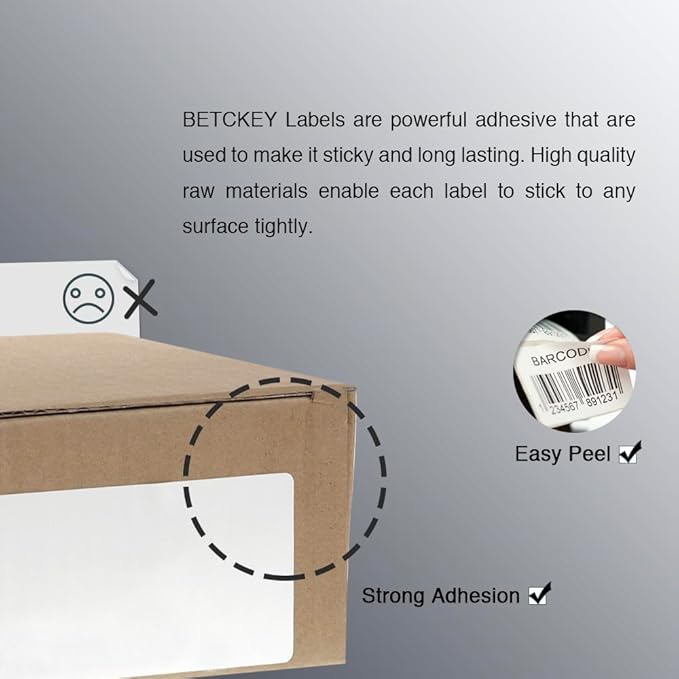 BETCKEY - 4" x 3" (102 mm x 76 mm) Shipping & Multipurpose Labels Compatible with Zebra & Rollo Label Printer,Premium Adhesive & Perforated [16 Rolls, 8000 Labels]