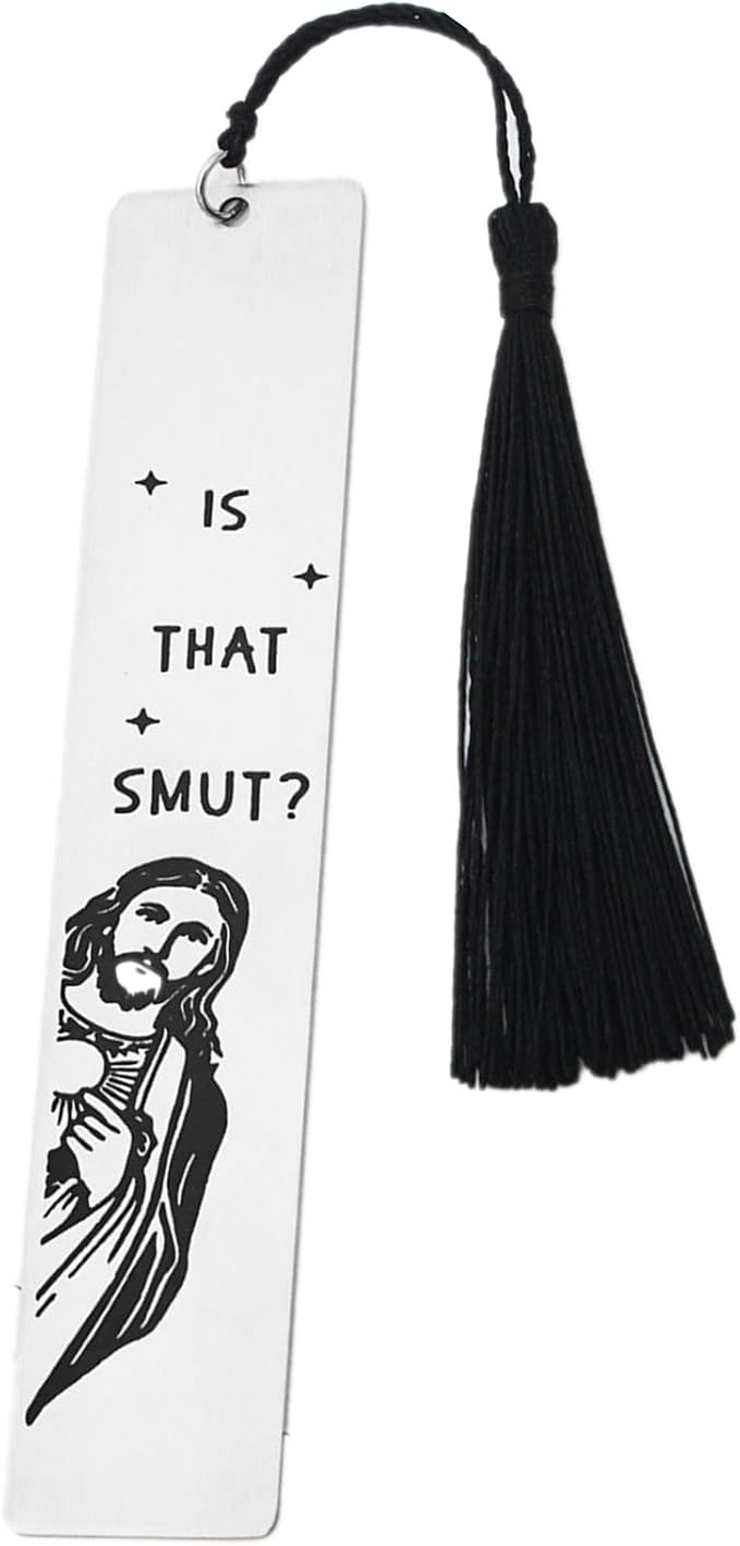 Peeking Jesus is that Smut?Bookmark Inscribed with Hilarious Text and Tassels for Book Lovers,Funny Bookmarks for Adults Humor(Metal Black)
