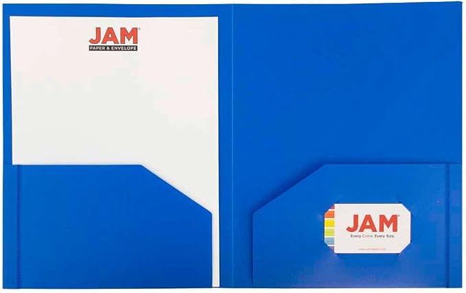 JAM PAPER Heavy Duty Plastic 2 Pocket Extra Tough School Folders - Blue - 12/Pack