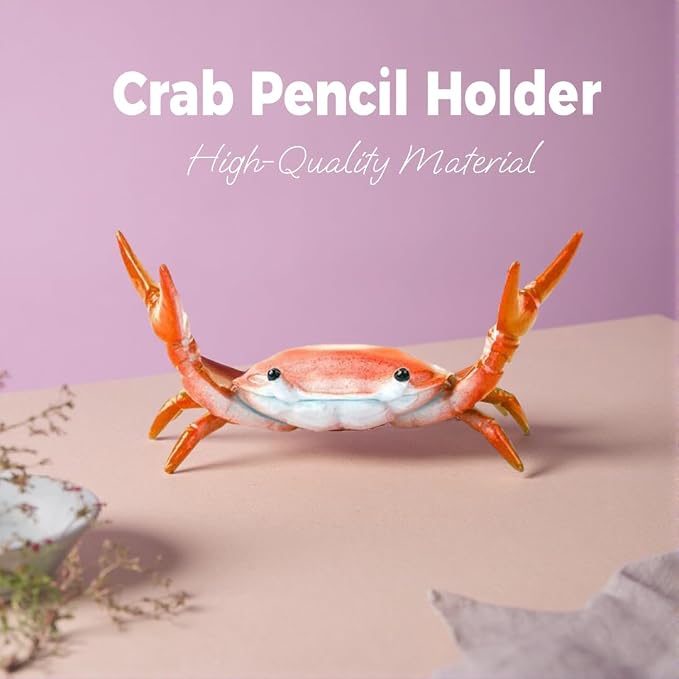 Crab Pen Holder Sturdy Desk Crab Pen Holder for Pencils Lipsticks Eyebrow Pencils Office Desk Accessories for Home Office School desk organizer Cute Multifunctional crab pencil holder Gift (Brown)