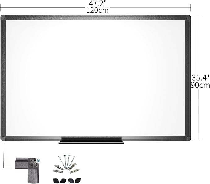 VIZ-PRO Magnetic Dry Erase White Board, 48 X 36 Inches, Black Aluminium Frame