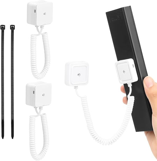 2-Pack Magnetic Remote Control Holders with Spring Ropes - Safely Secure TV Remotes & Small Items, Wall-Mount with Adhesive, Anti-Loss, Rapid Adsorption, Extendable Spring (White, 2 Pack)
