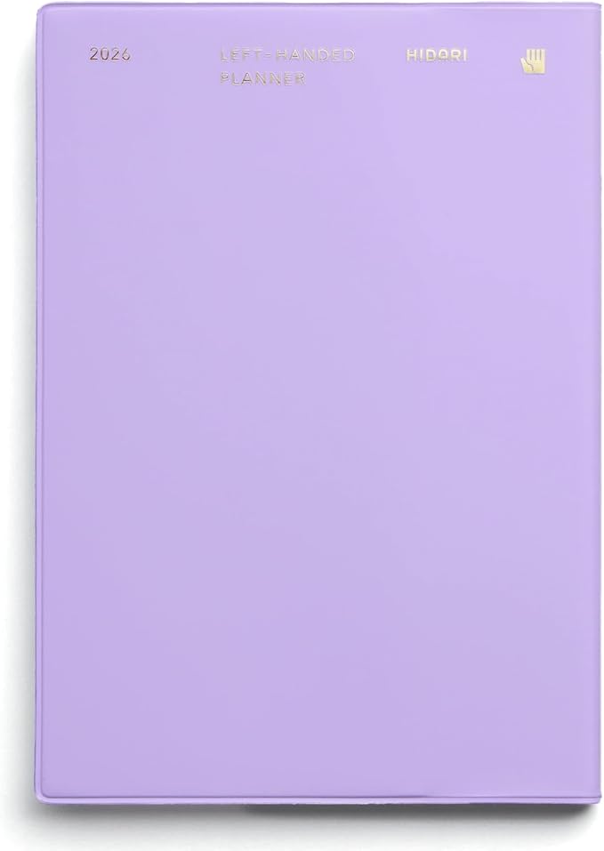 HIDARI Left-handed planner 2026 Japan edition, monthly and weekly, Jan 2026-March 2027, 5×7" (Lavender)