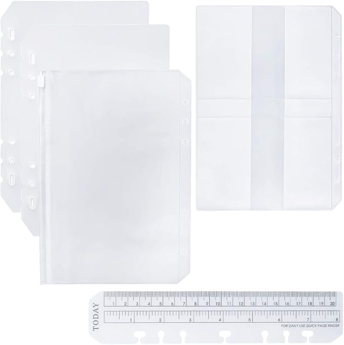Moterm 2 PCs Page Lifter(Transparent Separator), 1 PC Bookmark Ruler, 1 PC PVC Storage Card Holder and 1 PC Zipper Bag for A5 Planner