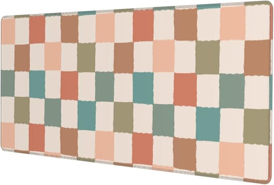 Boho Checkered Brown Gaming Mouse Pad Desk Mat for Home and Office, Large Mousepad Extended Keyboard Pad Stitched Edge Accessories Decor