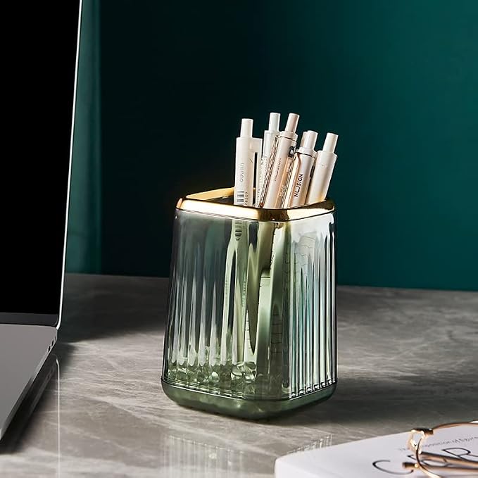 Pen Holder for Desk,Plastic Pencil Holder,Makeup Brushes Cup, Green Pen Pencil Organizer Desktop Supplies and Desk Accessories for Women, Pen Cup Pencil Caddy for Office Home Art Supply