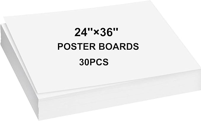 24”×36” Large Poster Board 30pcs White Poster Paper Poster Board Bulk suitable for DIY, Crafts, Signs Project Presentations, Drawing and School Supplies,250GSM Thickness Blank Posterboard