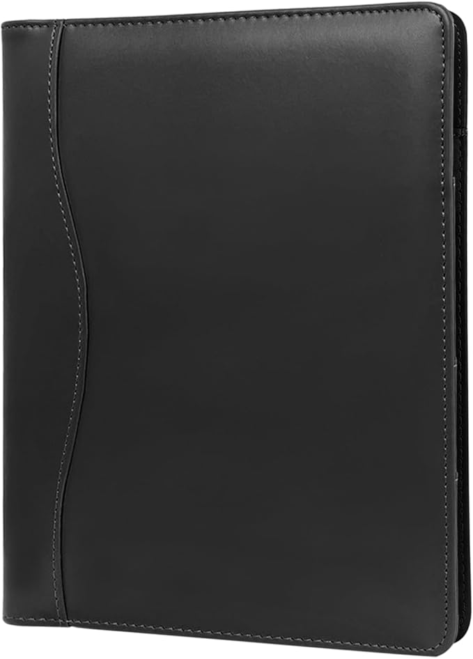 Leather Portfolio Binder 5 x 8, Mini Soft Leather Padfolio A5 Business Binder Legal Writing Pad Junior Size Document Organizer for Present Gift Kid Men Women Black