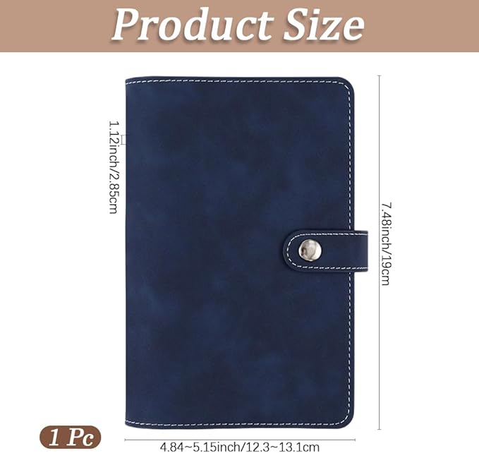 A6 PU Leather Binder Cover Refillable Soft Cover Travel Journal Notebook Protector Folder 6 Ring Planner Cover Loose Leaf Binder with Divider Pocket for Meeting Filler Paper Cash (Dark Blue)