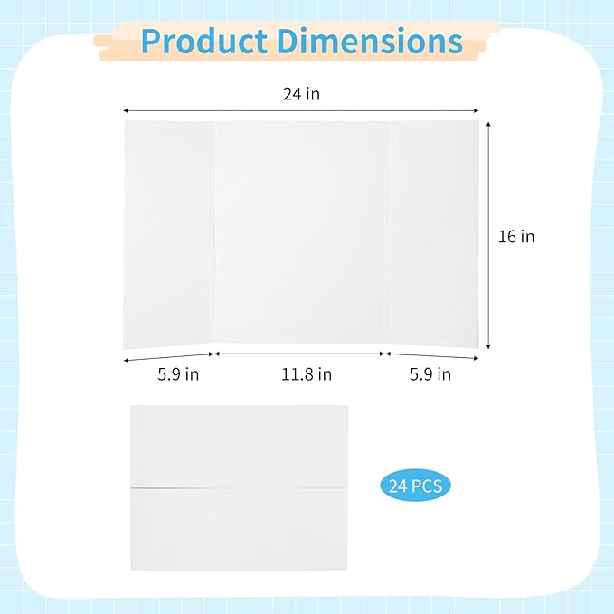 24-Piece Trifold Poster Board Set, 24×16" Tri Fold Display, Thick Corrugated Cardboards for Presentations