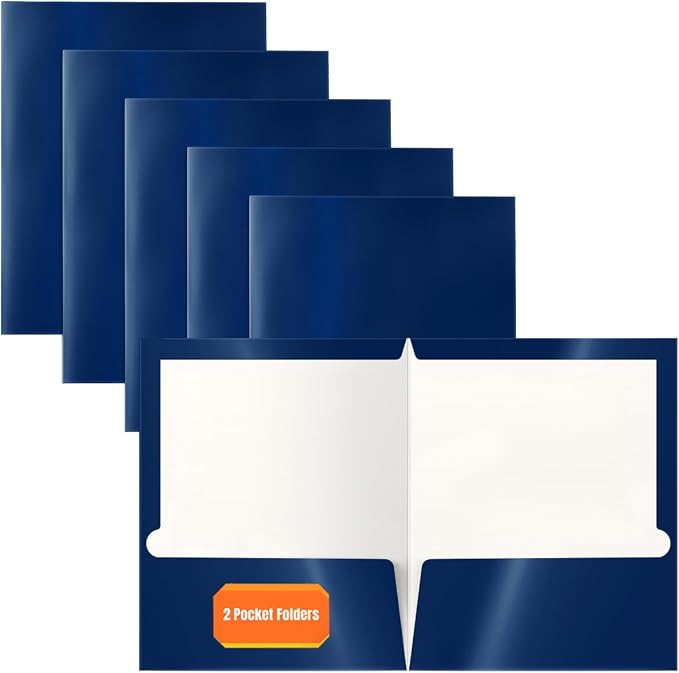 Better Office Products 2 Pocket Glossy Laminated Navy Blue Paper Folders, Box of 25, Letter Size, Dark Blue Paper Portfolios 25 Pack