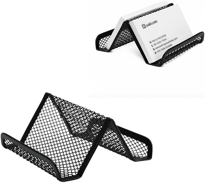 Mesh Business Card Holder for Desk | Double Sided Black Business Card Holders for Desk | Metal Business Card Holder for Offices, Meeting Room, Reception | Office Accessories for Men & Women
