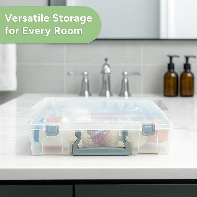 Best Kept Clear Plastic Storage Bin with Dividers | Multi - Use Container for Bathroom Counter, Kitchen, Pantry, Makeup & Beauty Essentials, 3 Pack