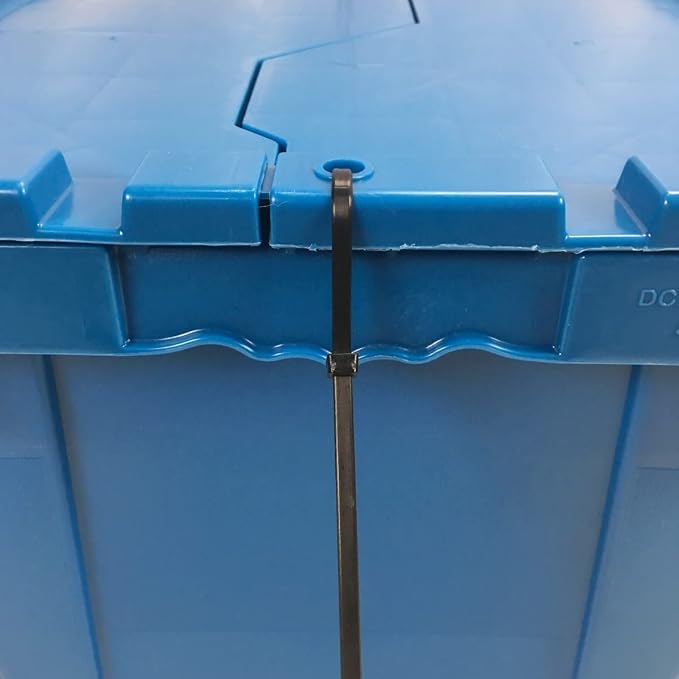 Storage and Packing Plastic Tote Crate Attached Lid Flip Top, 27"x16.9"x12.5", Storage Bins With Lids, Plastic Stackable Organization Crates For Home, Closet Space Saving,