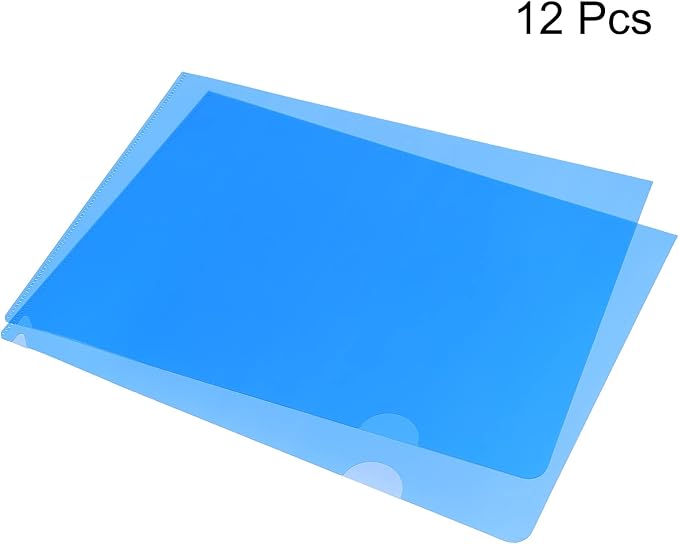 PATIKIL L Type Folders 12 Pack A4 Plastic File Project Pockets Clear Paper Document Jacket Sleeve for Office, Blue