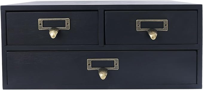 4 Pcs Vintage Wood Desktop Organizer, 4x3 Drawer Apothecary Cabinet with Metal Handles, Stackable Storage for Office Home School, Makeup Jewelry Tea Stationery Herbs