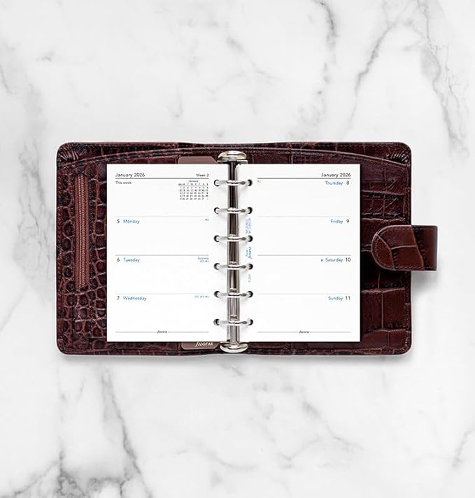 Filofax Calendar Diary Refill, Pocket Size: 4-3/4" x 3-1/4", Week-to-View, White Paper, Unruled, English, 2026 (C68221R-26)