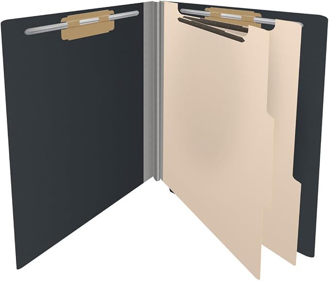 Pressboard Classification Folders, Full Cut End Tab, Letter Size, 2 Dividers, Black (Box of 10)