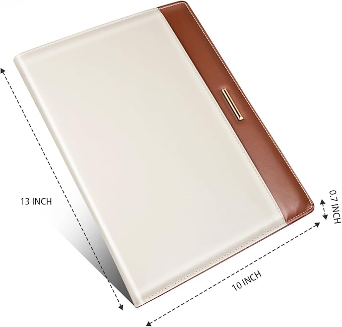 Padfolio/Resume Portfolio Folder for Women Men, WAVEYU Cute Chic Padfolio Cover Folder, Conference/Legal Document Organizer with Letter/A4 Size Clipboard, Document Sleeve, Brown+White