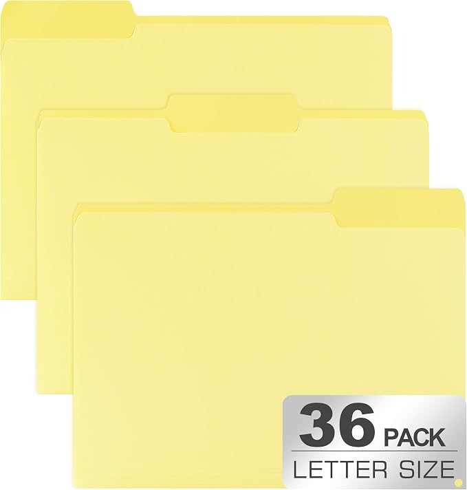 36 Packs Colored File Folders,1/3 Cut Tabs File Folder,Lemon Yellow File Folder,Manila File Folders,Two-Tone File Folders for Office School Business