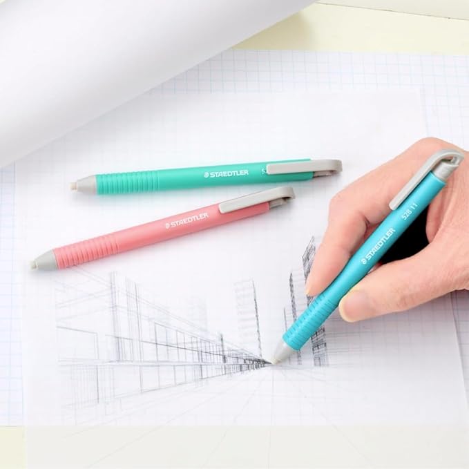 STAEDTLER Vinyl Eraser Holder 12-Pack (12 Sets of 3 pcs): 3 Units Retractable Erasers for Pencils, Soft Vinyl, Latex-Free, Clean Edges, No Smudges, Pastel Colors, 36 Count