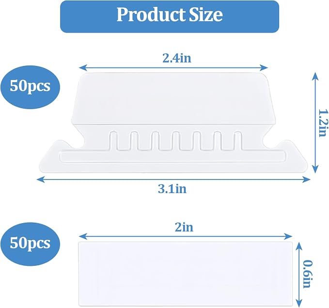 Hanging File Folder Tabs,50 Sets Hanging File Folder Labels Tabs and Inserts for Hanging Files Folders, Insertable Plastic Tabs Hanging Folder Tabs