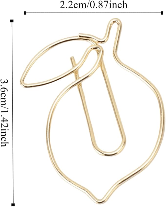100Pcs Gold Lemon Shape Paper Clips - Iron Bookmark Clips for Office Home Use, Cute Design with Transparent Storage Box