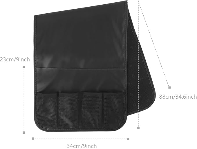 IPENNY No-Slip PU Leather Sofa Armrest Organizer, Remote Control Holder Arm Chair Beside Storage Bag for Recliner with 5 Pockets (Black)