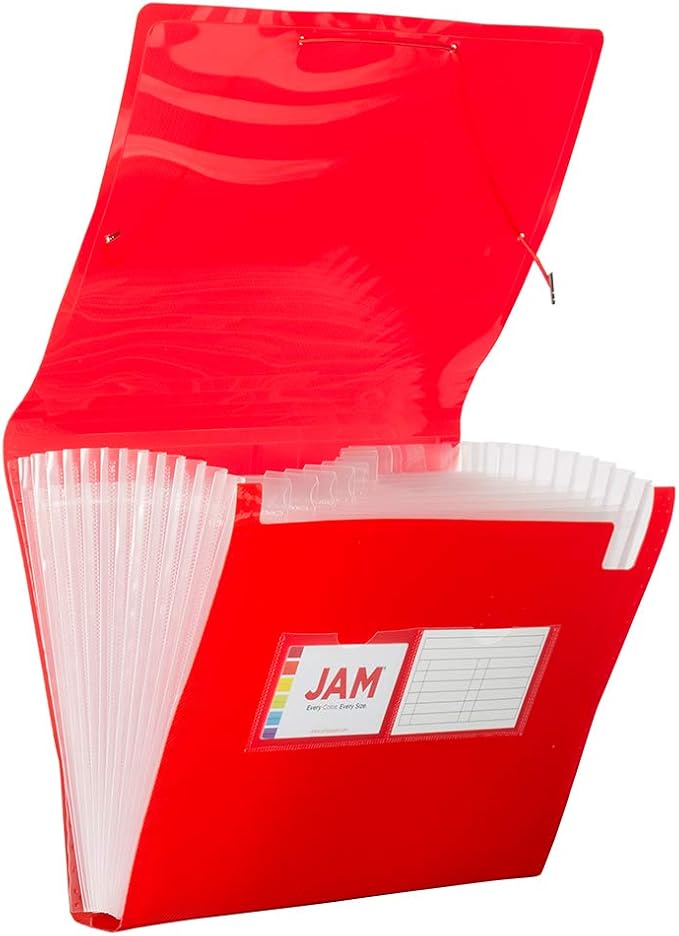 JAM PAPER Accordion Folders - 13 Pocket Plastic Expanding File - Letter Size - 9 x 13 - Red - 2/Pack