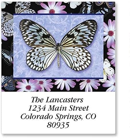 Colorful Images Butterfly Return Address Mailing Labels, Personalize with Name & Addresses, Set of Self Adhesive, Easy Peel Flat Label Sheets (Flower-Square)
