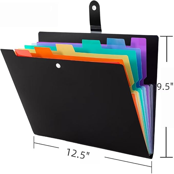 Black Accordion File Folder 8 Pockets Expanding File Organize with Labels,A4 Letter Size Paper Document Receipt Organizer Accordion Filing Folder for Classroom,Home,Office
