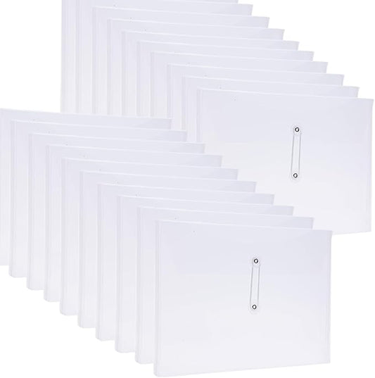 A4 Letter Size Plastic Poly Envelopes with Button and String Tie Closure, 1-1/4" Expansion Clear File Folders Side Loading Documents Organizer for Home School and Office Supplies (20)