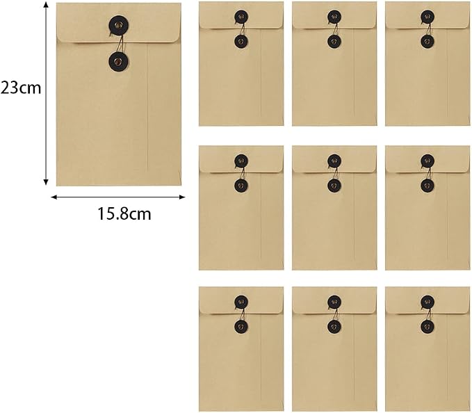 10 Pcs Vintage Kraft Paper File Folder Thickened A5 Filing Envelope Project Photo Pockets Reusable Document Wallet Bag with String Tie Closure for Office Home