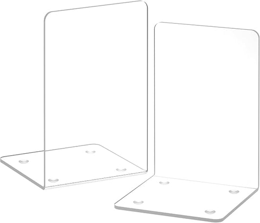 Acrylic Bookends 2 Pieces, VFINE Book Ends for Shelves, Clear Bookends for Shelves Decor Book Ends for Desktop Organizer, Book Stopper for Home Office School Supplies, 7 * 4.8 * 4.75 inch