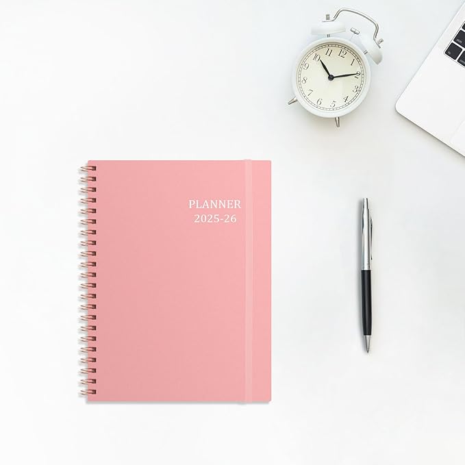Tiankool Planner 2026, Jan 2026 - Dec 2026 Weekly Monthly Planner with 12 Monthly Tabs and Elastic Closure, Inner Pocket, Round Corner,5.8" x 8.25"- Pink