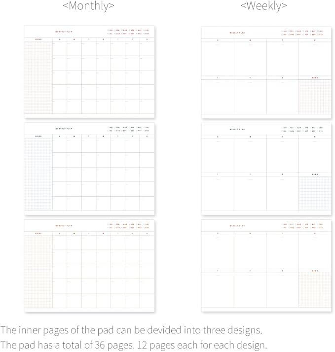 Monolike Basic B5 Monthly + Weekly Planner pad, A SET - Academic Planner, Weekly & Monthly Planner, To-do list, Note pad, Scheduler