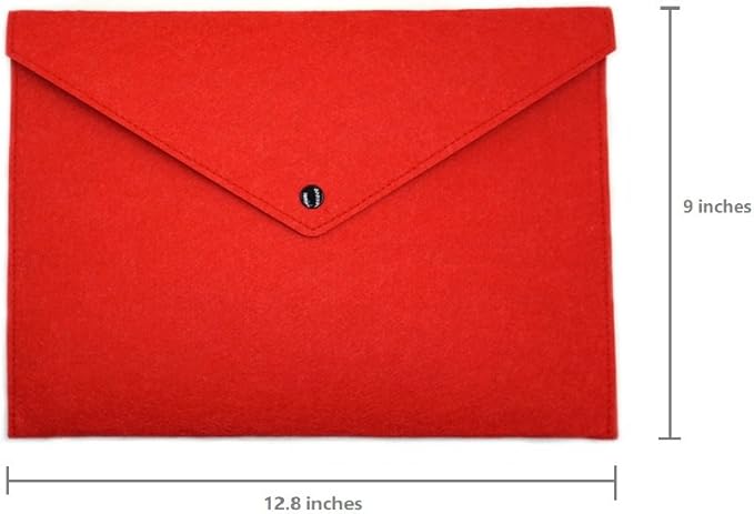 Felt File Folder, Durable Briefcase, Document Bag, Paper File Folders, Portfolio Case, Letter Envelope, Handbag Button Closure, for Office Home School Stationery (Red)