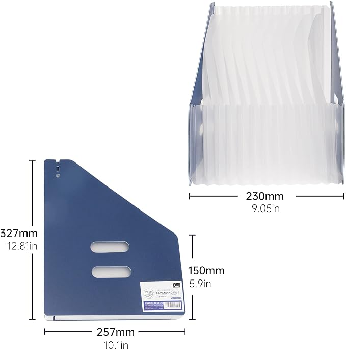 13-Compartment Expanding File Folder - A4 Size, Horizontal Style, Blue, Waterproof